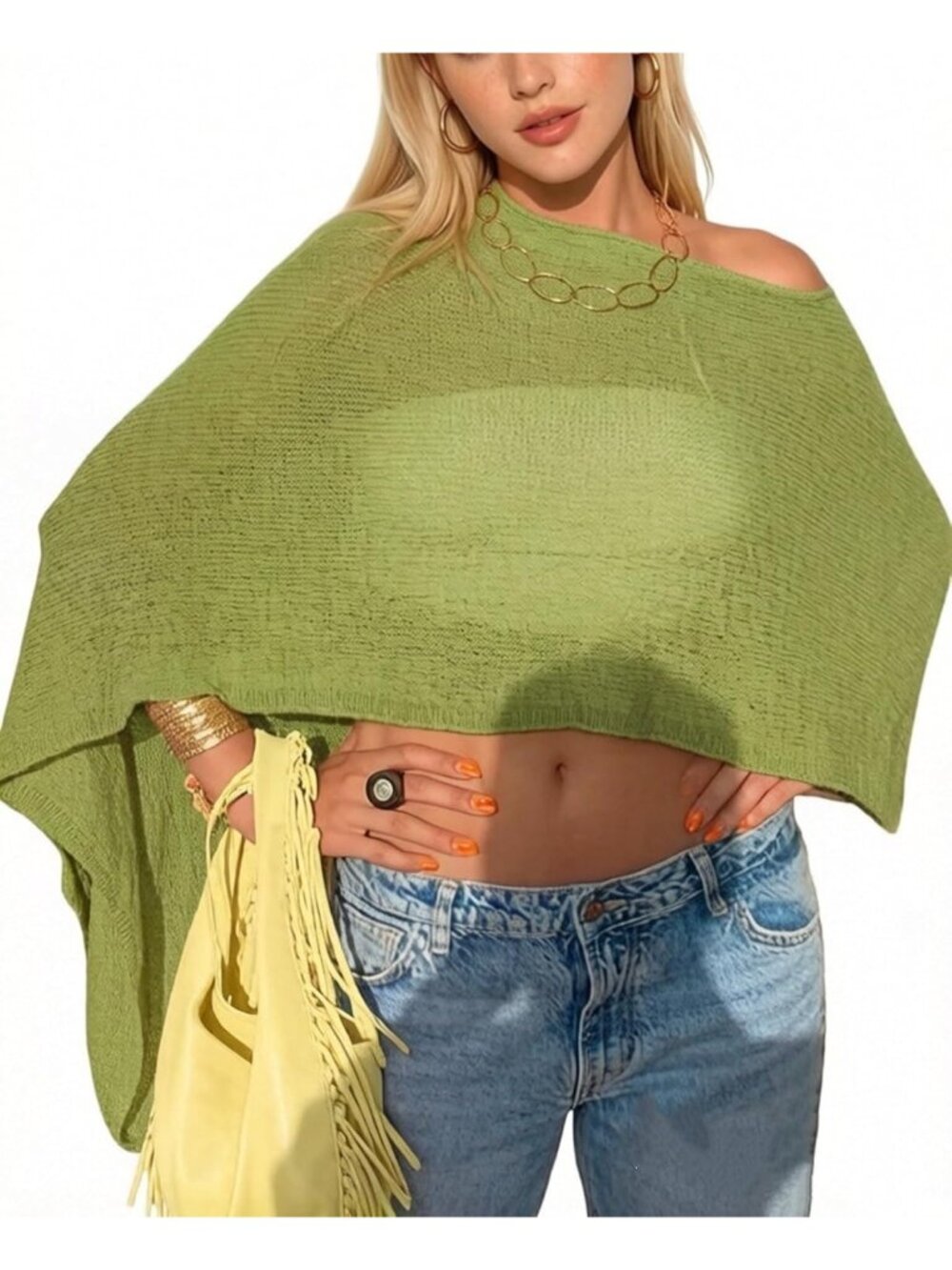 Women's Dark Green Lightweight Knit Crochet Shrug Bolero Mesh Batwing Cover Up
